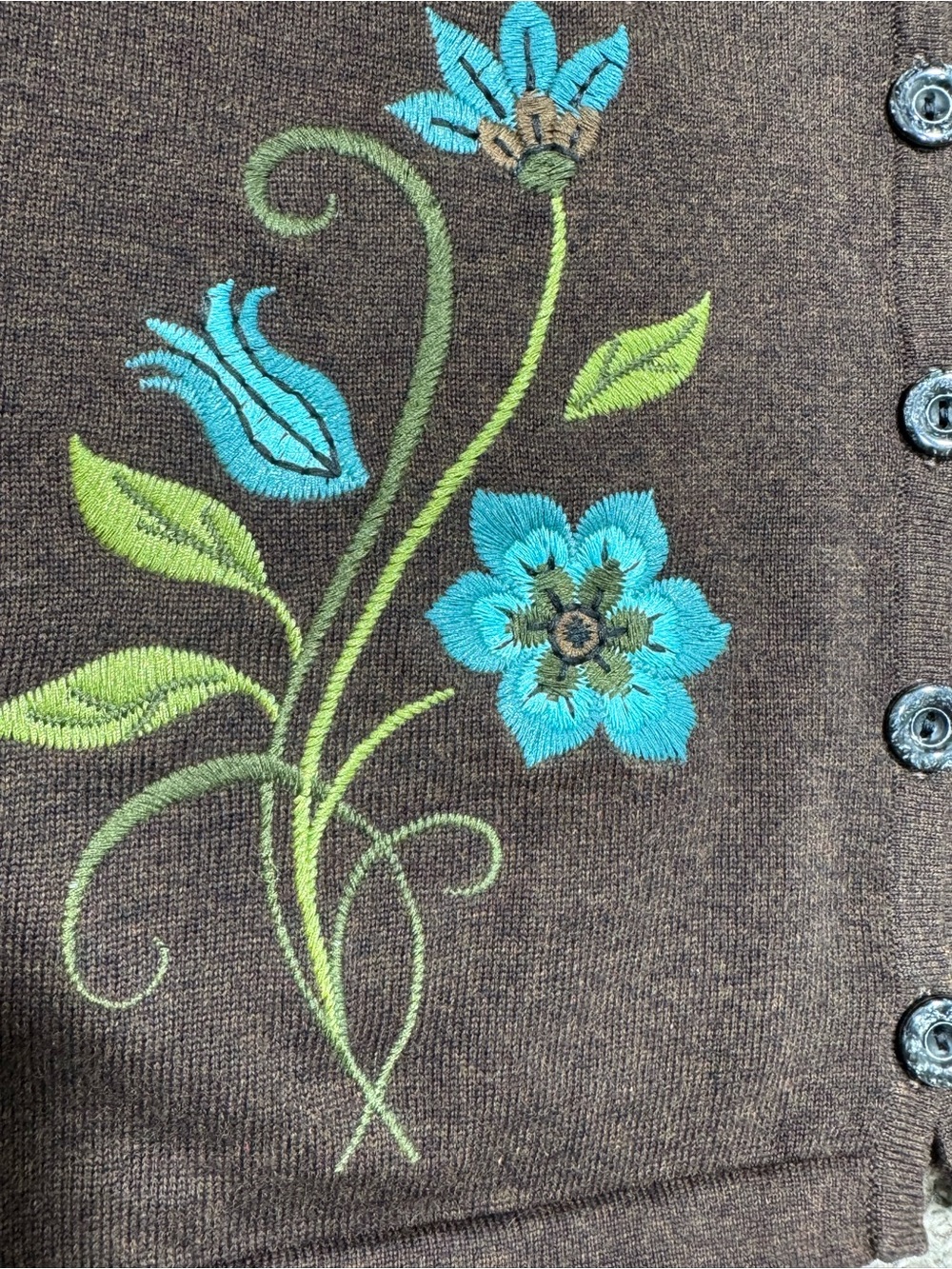 Y2K Timberlea Womens Brown Floral Embroidered Cardigan XL Boho Cottagecore - Picture 7 of 10